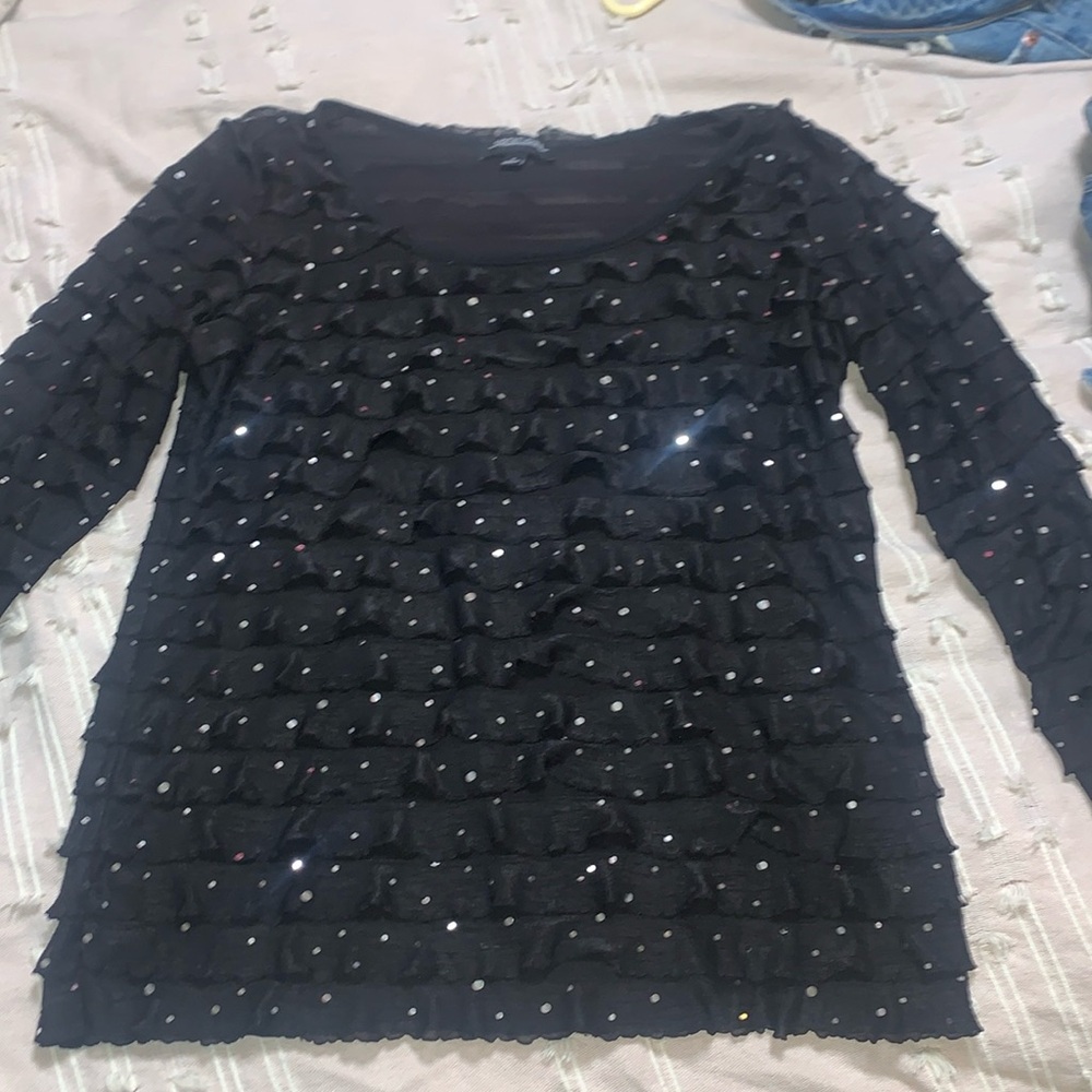 small black notations sequin blouse